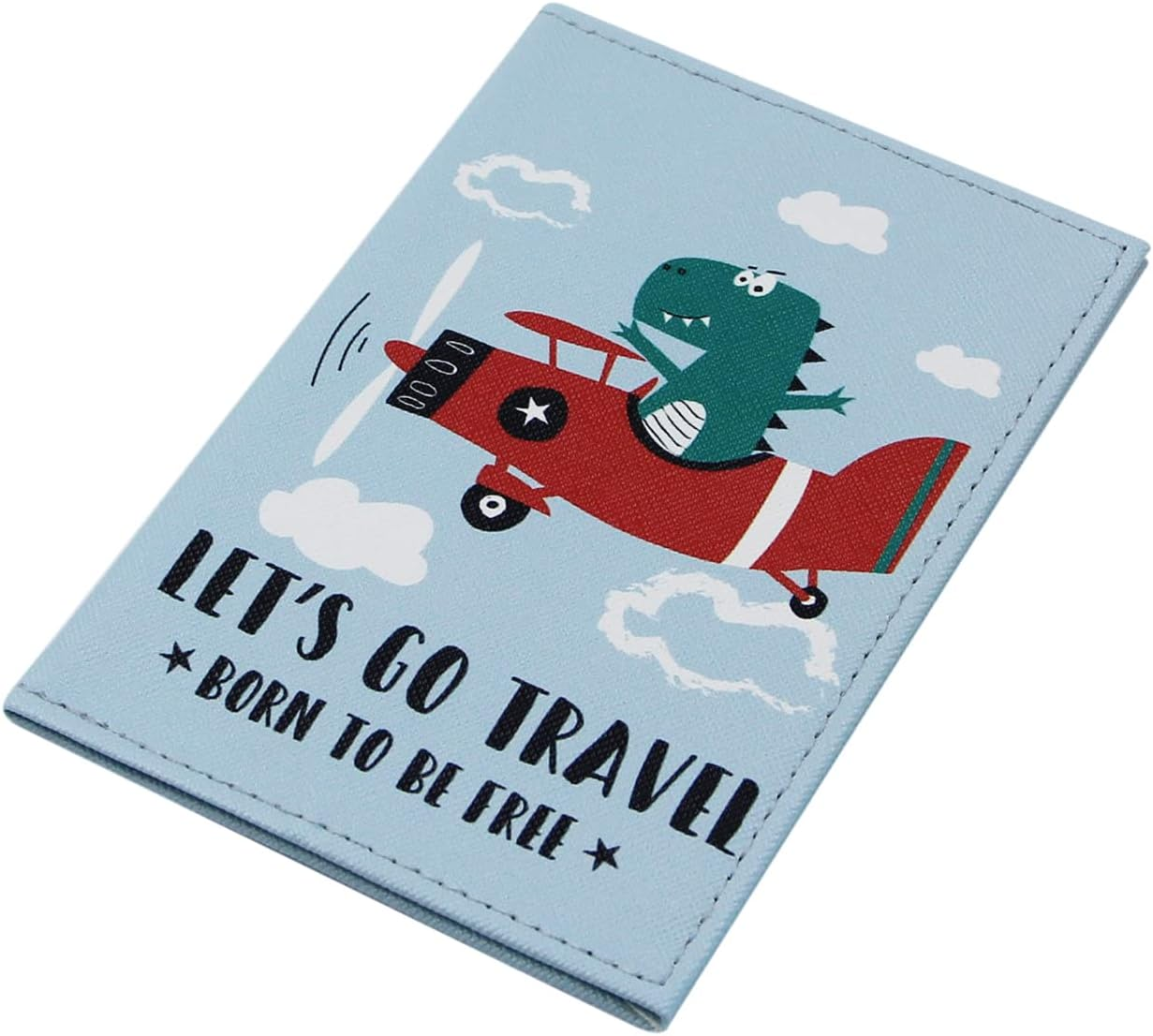 Cute Vegan Leather Passport Holder Cover World Map Travel One Pocket Passport Case Wallet for Kids Teens Adults, Dino-Blue-Plane, One Size, Compact - Croc-Surfing image number 6