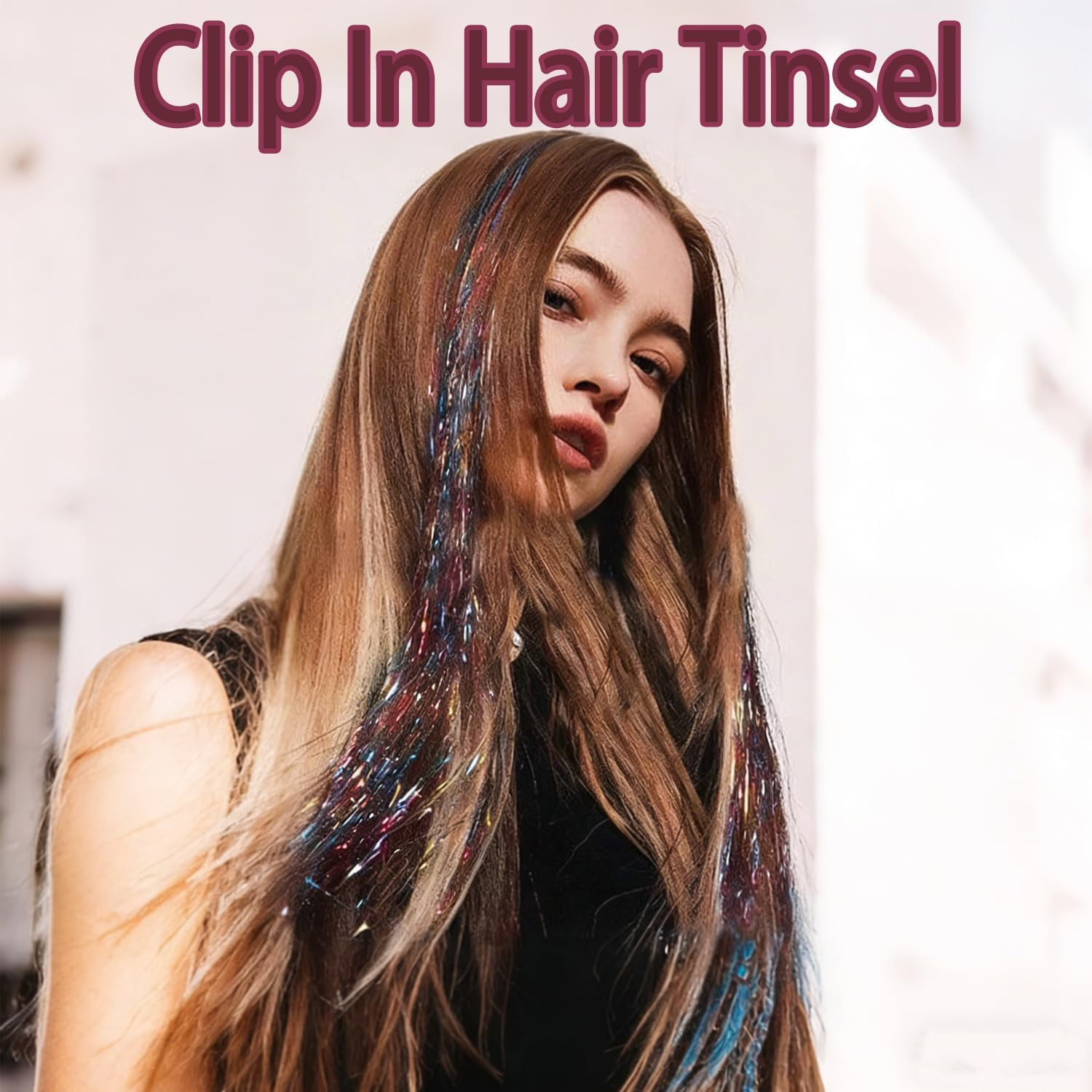 Hair Tinsel Clip in Gold Fairy Hair Tinsel Kit, 12 Pcs 20 Inch Glitter Clip in Hair Extensions for Girls Women Kids Christmas New Year Festival Party (Colorful)