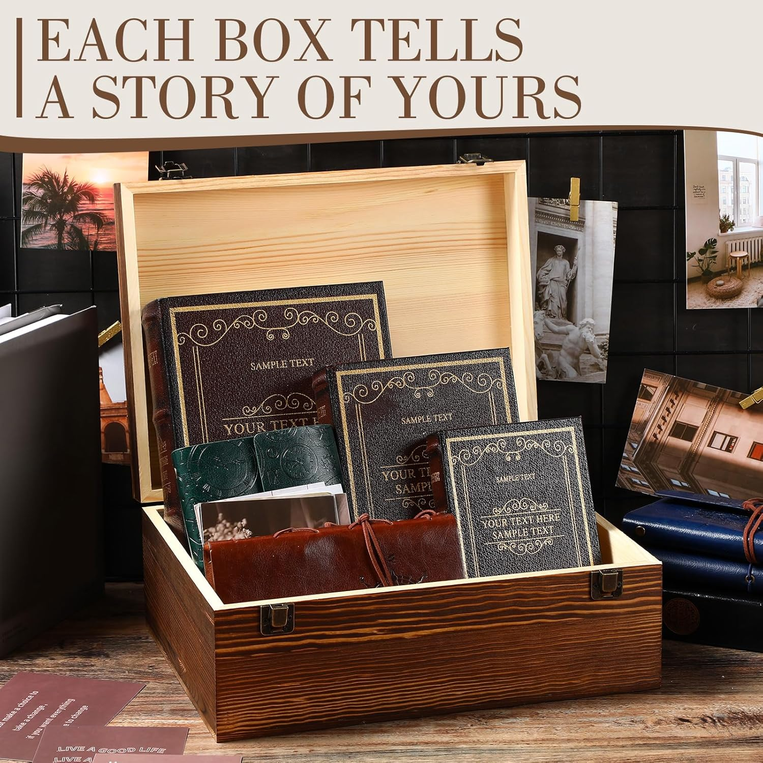 Barydat Extra Large Wooden Memory Box with Hinged Lid for Keepsakes Unfinished Pine DIY Craft Stash Wooden Box for Arts Gift and Storage Decorative image number 1