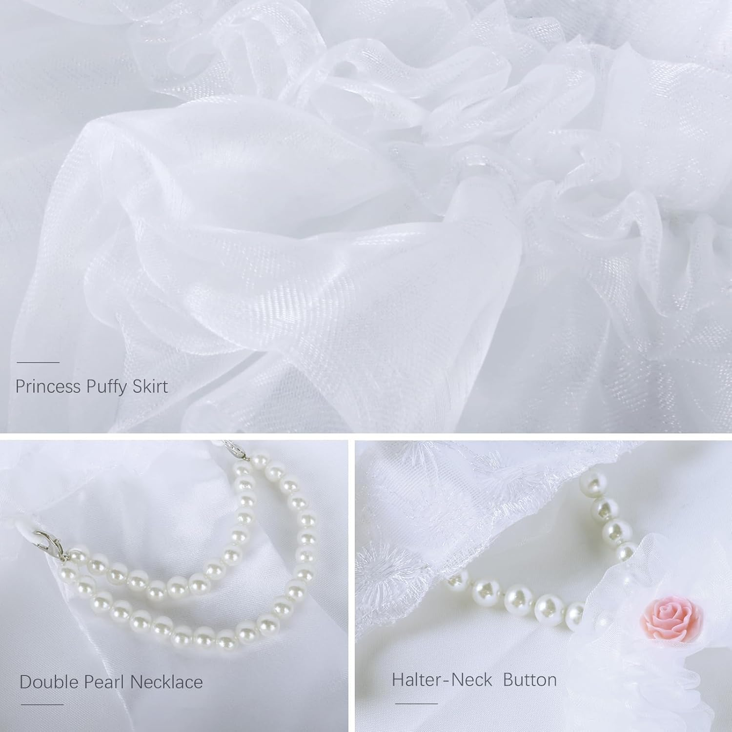 WORDERFUL Dog Wedding Dress Bride Outfit Pearl Necklace Rose Pet Princess Formal Apparel Puppy Cat (S)