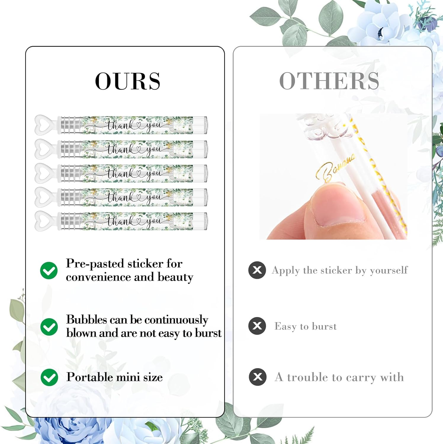 Hollowfly 120 Pcs Weddings Day Bubble Wand Bulk Goodie Bags Stuffers Mini for Weddings Birthday Party Supplies Prize, Bubble Liquid Included (Eucalyptus) image number 4