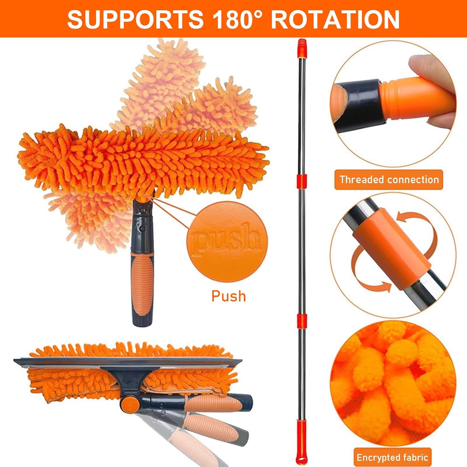 4.5 M Window Cleaner with Telescopic Rod, 2-In-1 Rotating Window Cleaning Tool Set, Window Cleaning Set with Silicone Window Squeegee and Microfibre Window Wiper image number 2