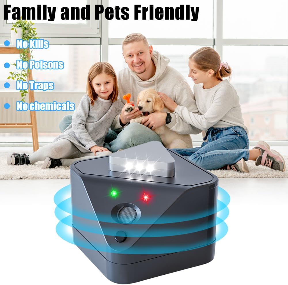 7JI Rodent High Frequency Repellent Ultrasonic Plug In, Smart Detectio Rodent Repellent Rats Deterrent Indoor with 4 Modes for Attic House Warehouse Basement Garage Office, Sound Frequency 15Khz image number 1