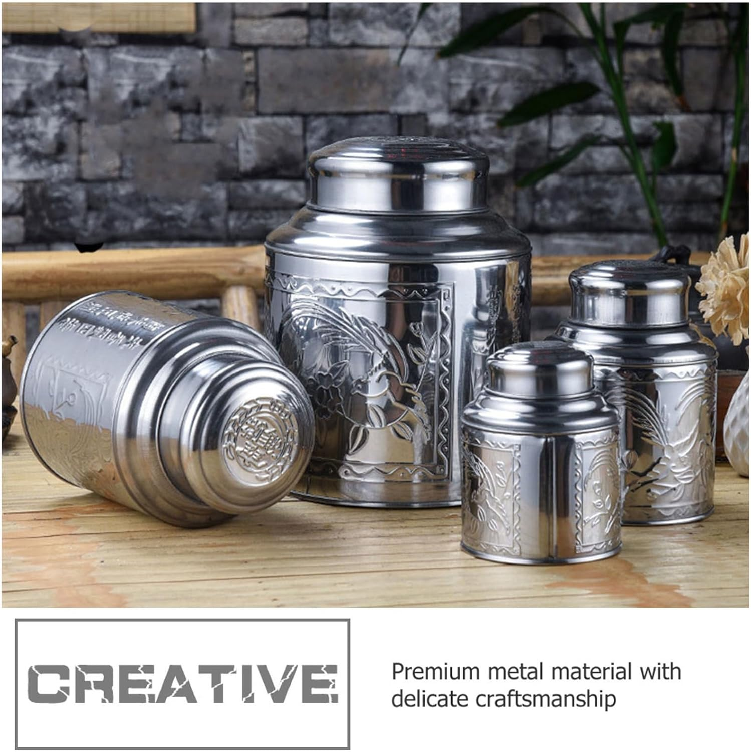 DECHOUS Stainless Steel Tea Canister Portable Sealing Tea Tin 500G Metal Storage Container Suitable for Office and Travel image number 1