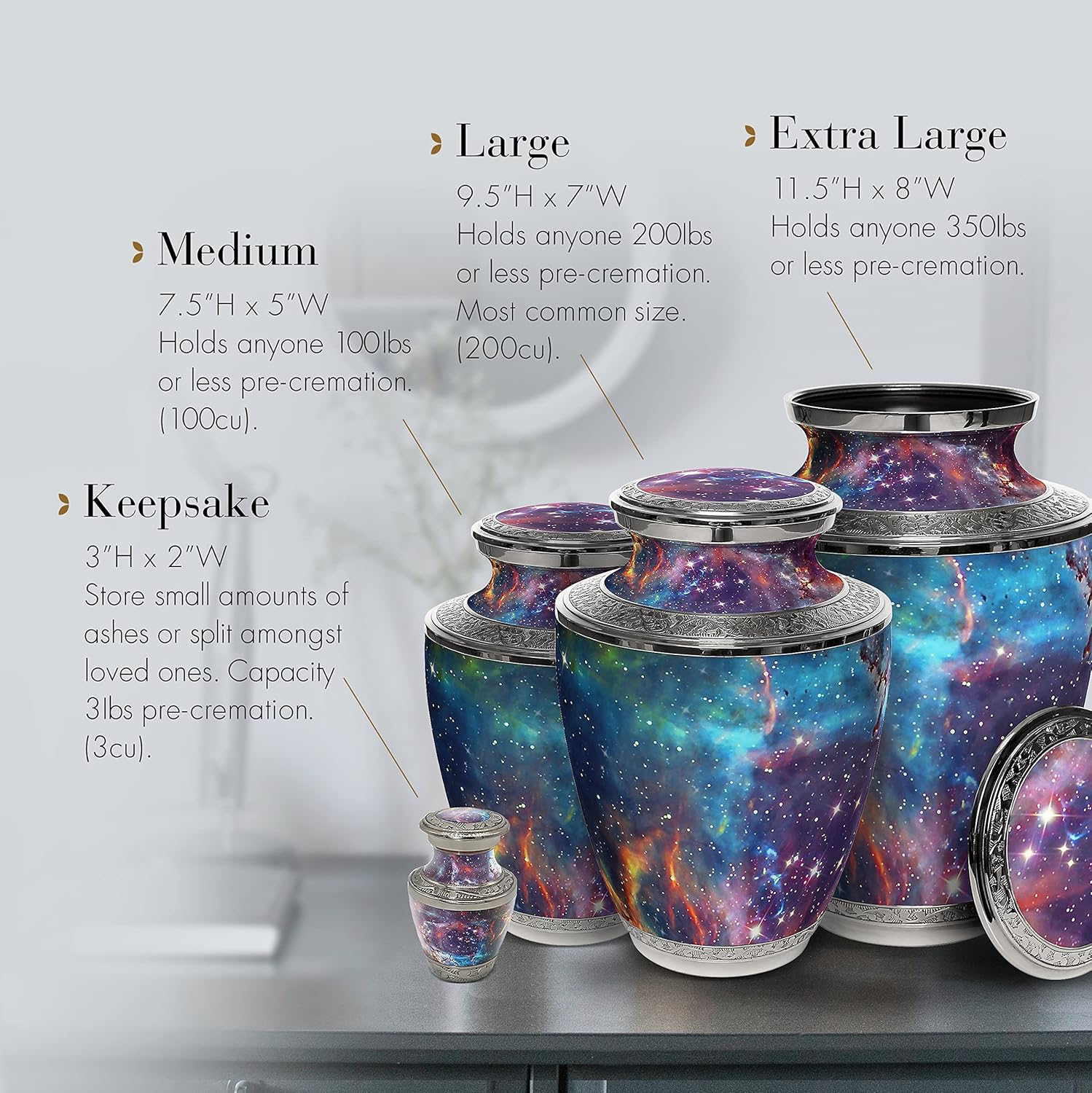 Cosmic Galaxy Cremation Urn for Human Ashes - Funeral, Burial or Home. Decorative Urns XL Large & Small image number 2