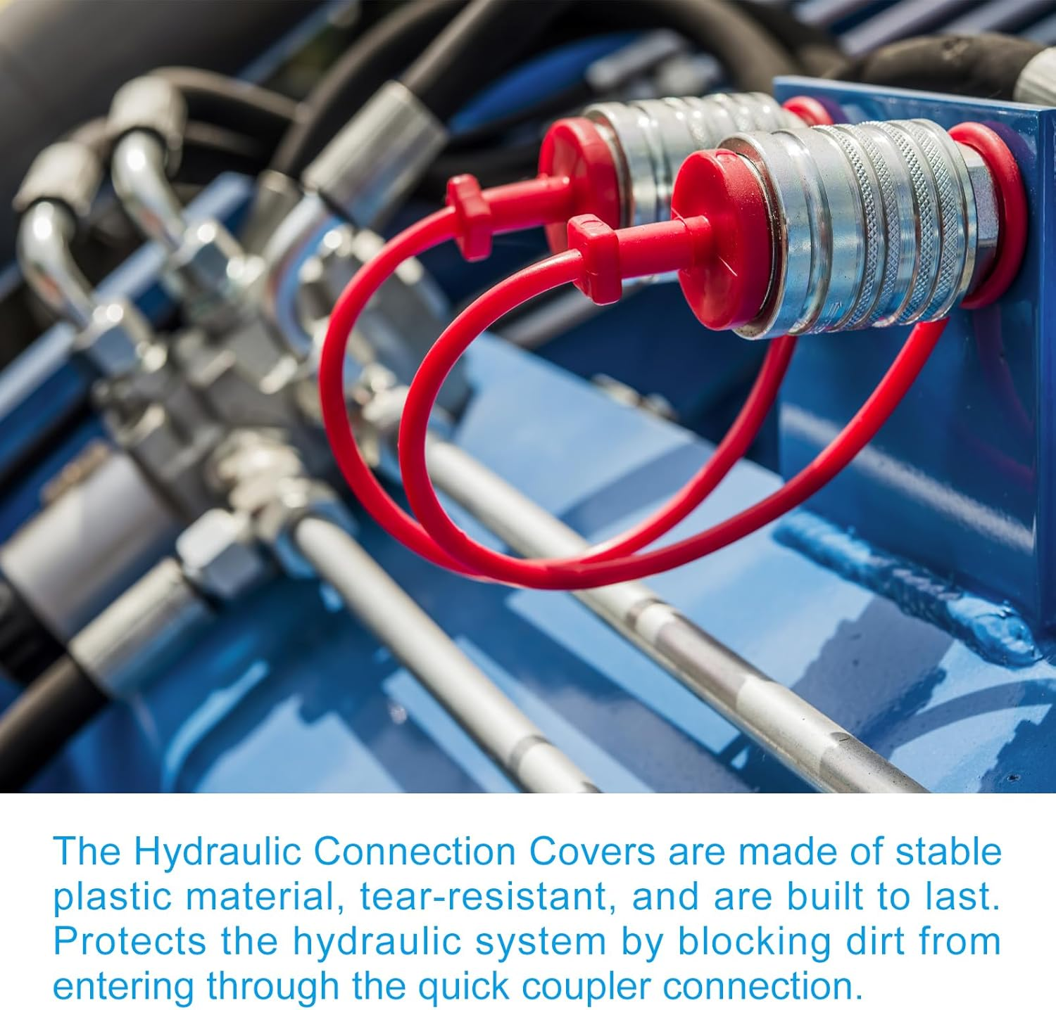 Uxcell ISO-A 3/8 Hydraulic Coupler Male Dust Cap and Female Plug Cover, 2 Sets Hydraulic Quick Connect Coupling with Retention Ring Keeps Cap Connected to Hose, Blue image number 1