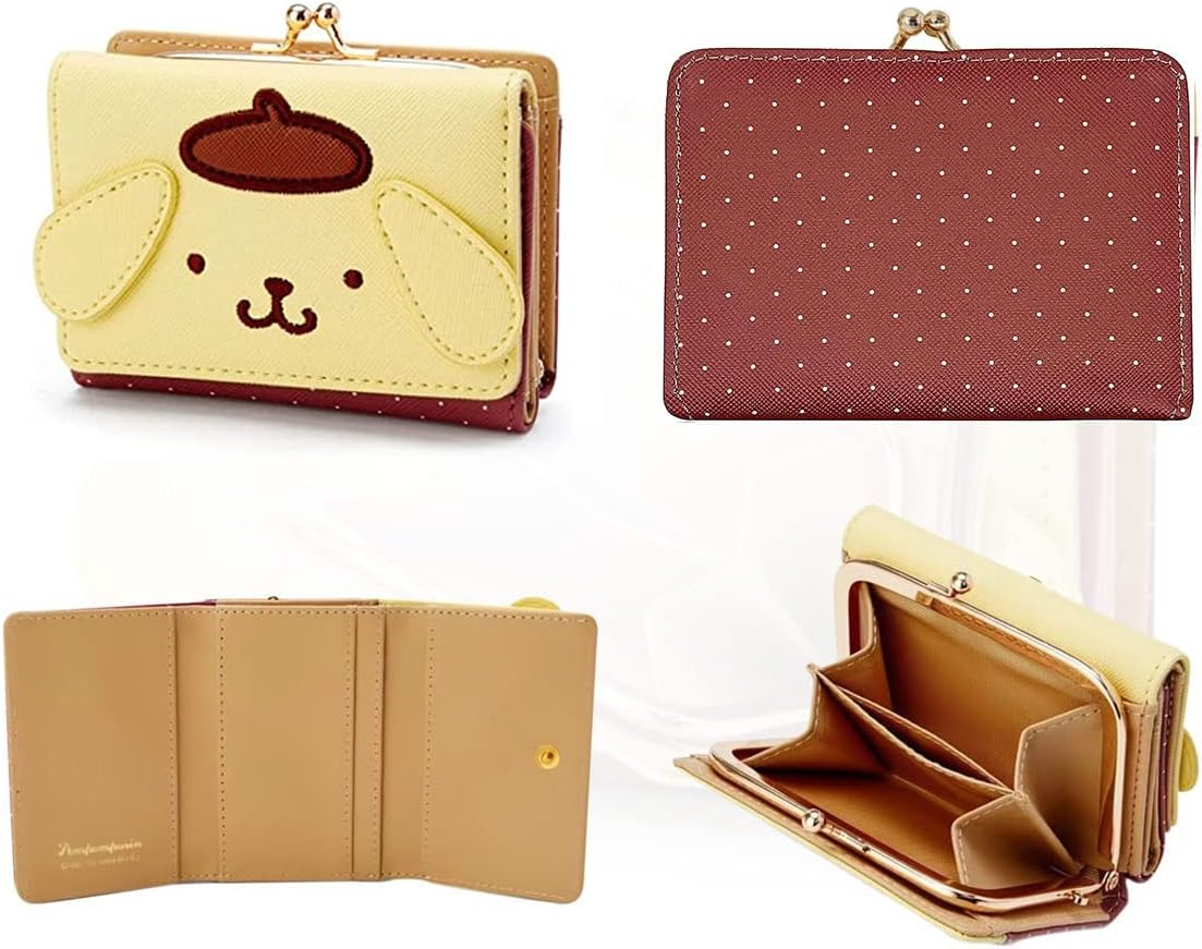 Cute Cartoon Small Wallet Short, Ladies Girls Purses Leather Trifold Wallets Money Bag (Yellow) image number 3