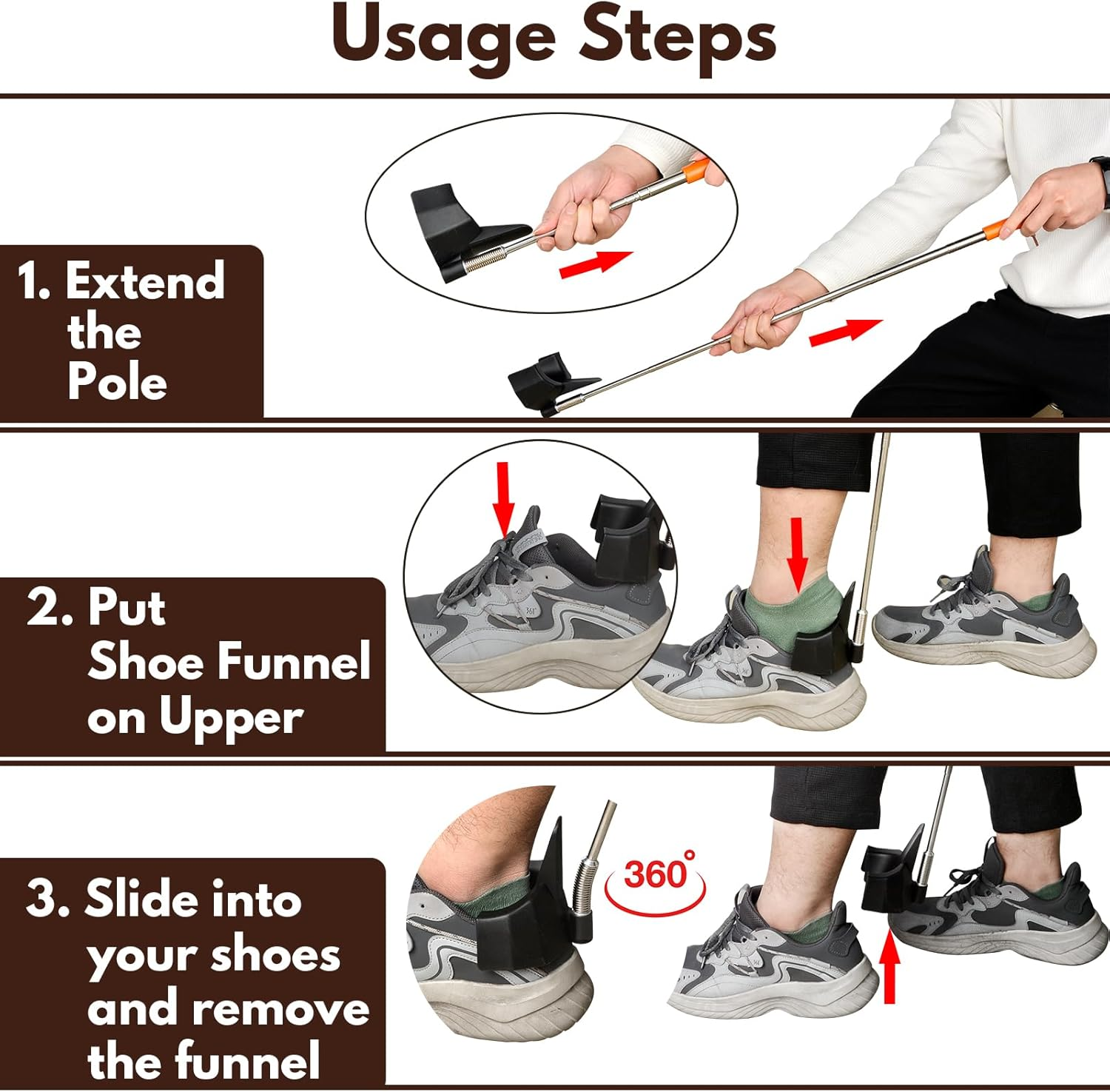 Healvlauefit 31' Shoe Horn Long Handle for Seniors, Extended Foot Shoe Funnel, Shoe Assist Device for Sneakers, Soft Shoes image number 6