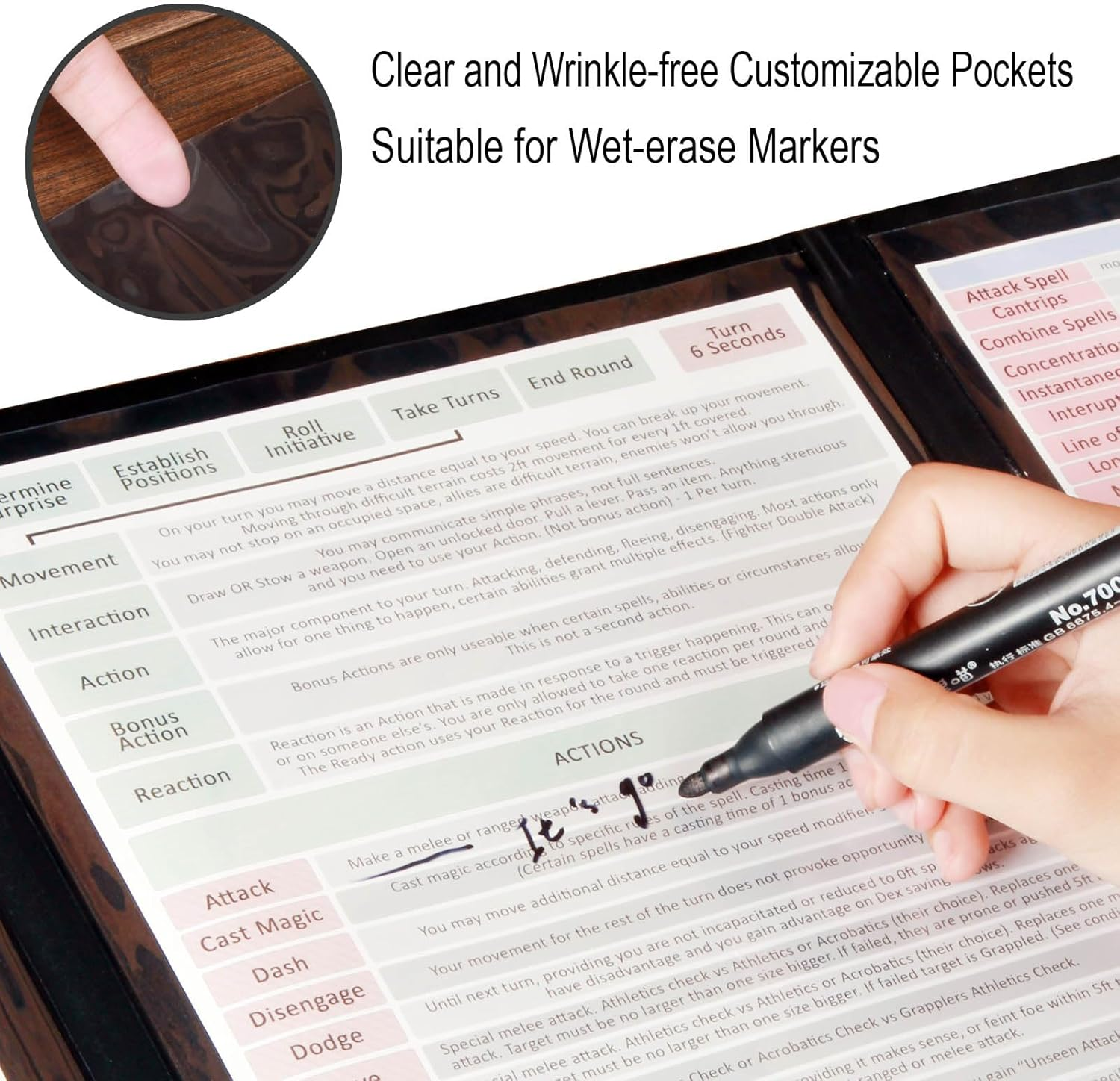 Famard DND DM Screen 5E with 5 Panels, 3D Embossed Faux Leather Dungeon Master Screen with Clear GM Pockets, Dungeons and Dragons Accessories for DND Lovers image number 5