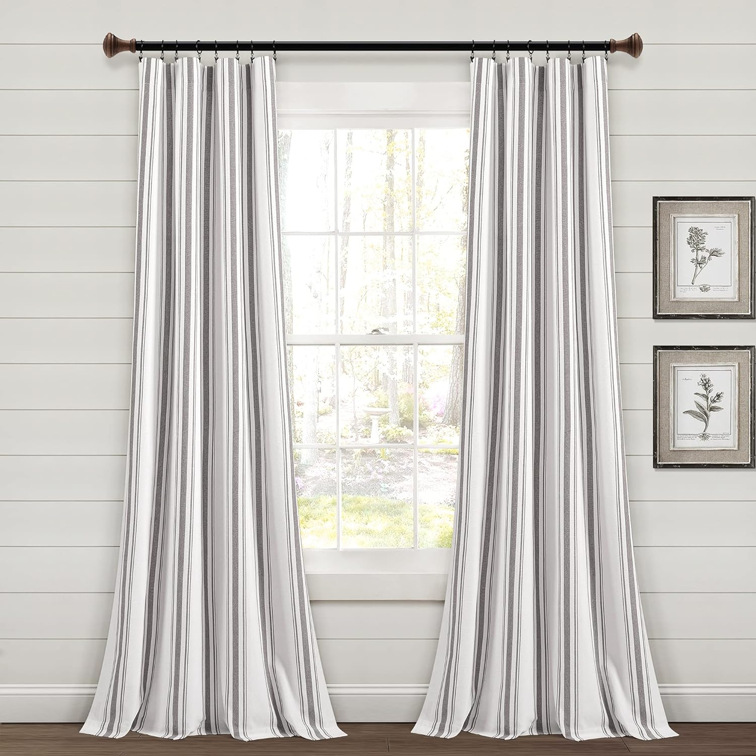 Lush Decor Farmhouse Stripe Yarn Dyed Eco-Friendly Recycled Cotton Window Curtain Panel Pair, 42" W X 63" L, Gray - Classic Modern Rustic Charm - Eco Friendly Cotton Fabric