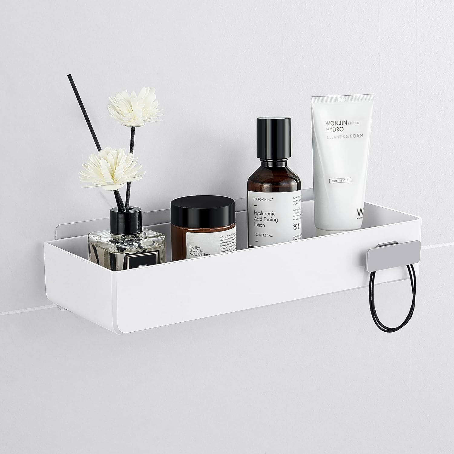 YOHOM Bathroom Shelf Adhesive Shower Caddy for Tile Wall Stick on Shower Shelf No Drilling White Shampoo Holder Organizer Plastic