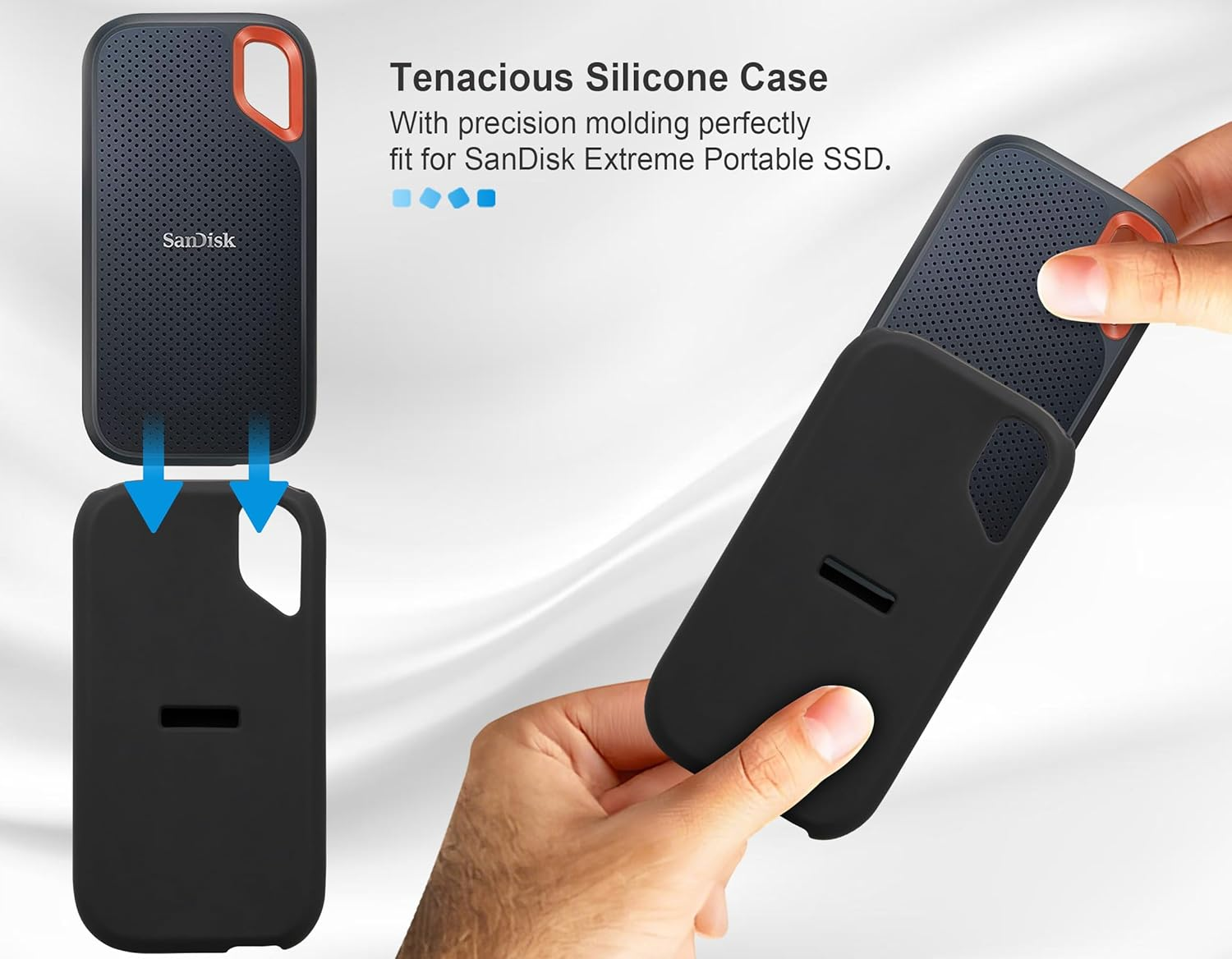 Lacdo Silicone Case Cover for Sandisk Extreme Portable SSD 500GB 1TB 2TB 4TB 8TB External Solid State Drive, Soft Silicon Protective Sleeve Skin for Sandisk Extreme SSD, Travel Pouch Storage Bag,Black