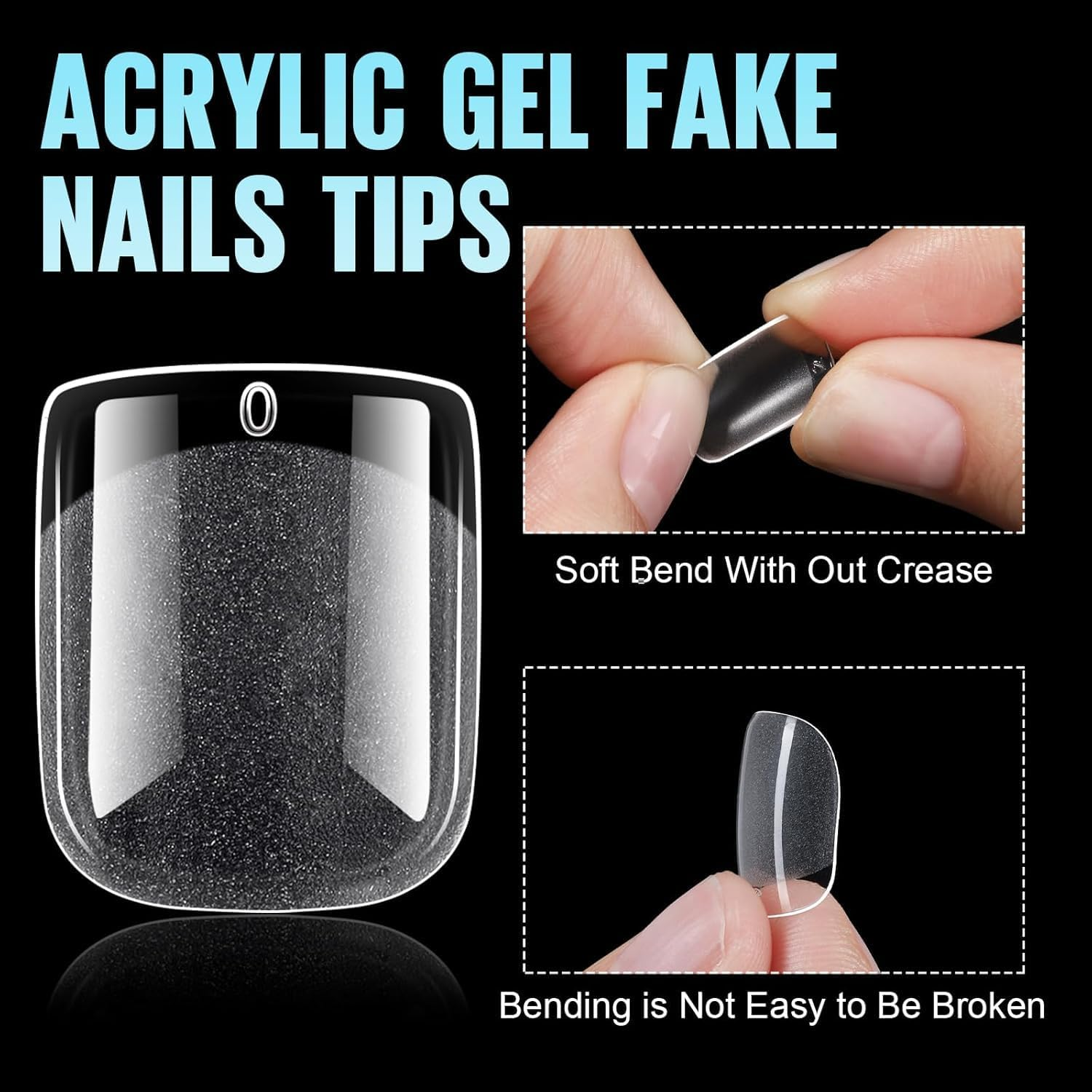 Short Fake Nails, Acrylic Nail Tips, Clear Press-On Nails for Beginners & Pro DIY Gel Manicure, Full Cover French Tips for Nail Extensions & Salon(192Pcs)