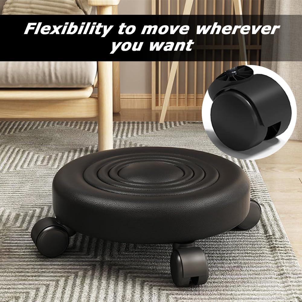 Rolling Stool with Wheels, Durable Metal Stool, Portable Step Stool, Minimalist Design for Home, Office, and Learning Space, Stylish Black Home Office Decor image number 2