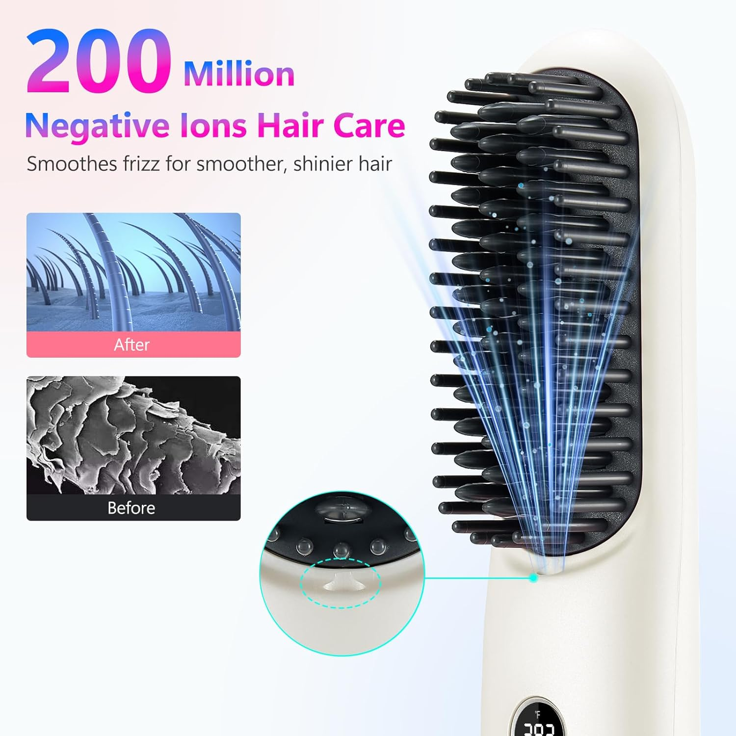 STUDLLY LCD Screen Cordless Hair Straightener Curler 2 in 1, Portable Mini Hair Straightening Brush for Travel Negative Ionic Fast Heating Hot Comb for Women, Folding Brush with Mirror, White - Black image number 7