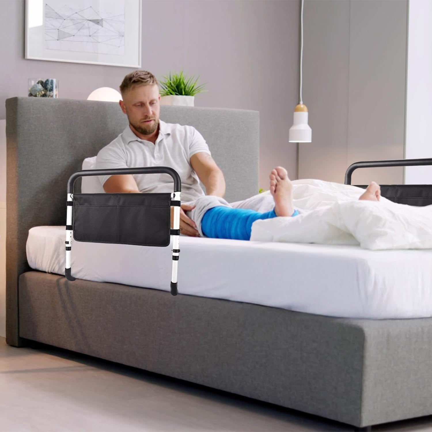 Bed Rail for Elderly Adults,Adjustable Bed Rail Supports,With 2 Storage Pocket,Supports up to 300 Lb,For Elderly Adults, Fits Queen, Full & Twin Beds. image number 2