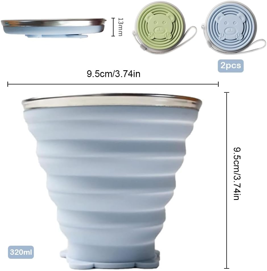 Foldable Cup, Pack of 2 Folding Cups, Silicone, Foldable Travel Mug, Foldable Silicone Cup with Lid, Reusable for Picnics, Camping, Outdoor, Hiking, Travel, 270 Ml, Sky Blue, Matcha Green image number 6