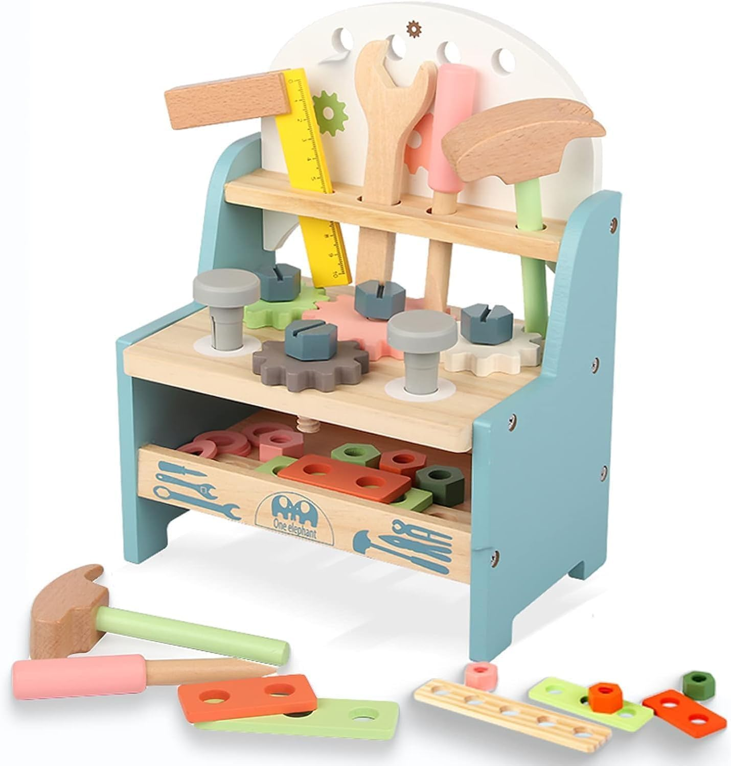 Tool Bench for Kids Toddlers, Xicen，Montessori Wooden Tool Workbench Set, Construction Workshop Pretend Play Toy 1 2 3 4 5 Years Old Boys image number 3