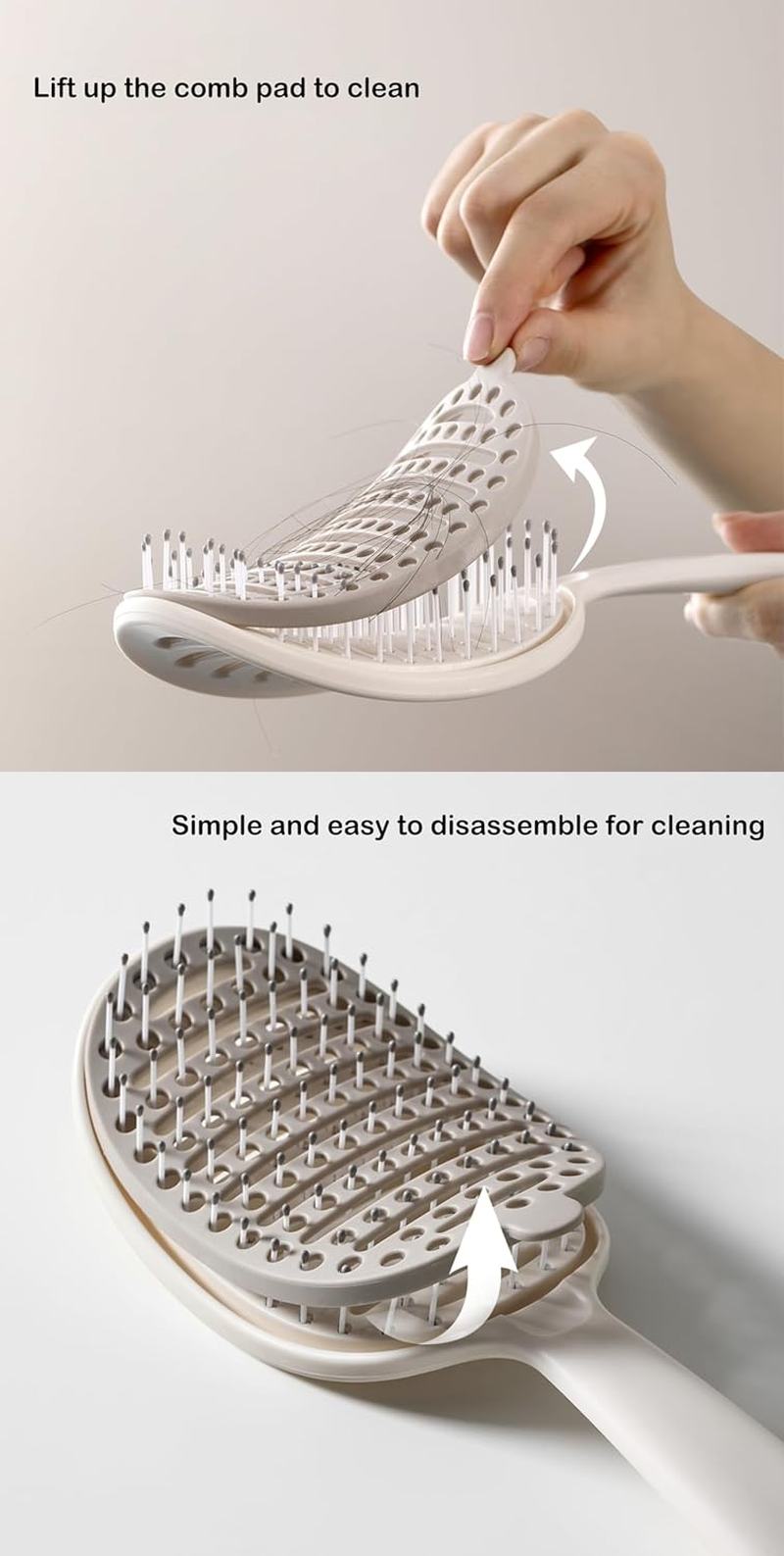 Self Cleaning Hair Brush, Easy Clean Detangling Brush, Curved Vented Detangler Brush for Faster Blow Drying for Women Men Kids, Wet & Dry Hair (White) - Purple image number 3