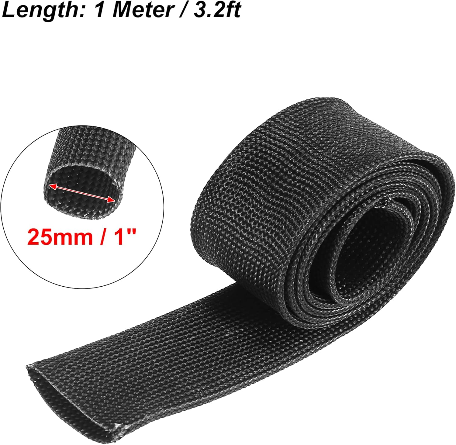 X AUTOHAUX Fiberglass Heat Wire Shield Sleeve Heat High Temp Shield Adjustable Heat Shield 3.2Ft 25Mm 1" Black for Car Wire Loom Protection image number 1