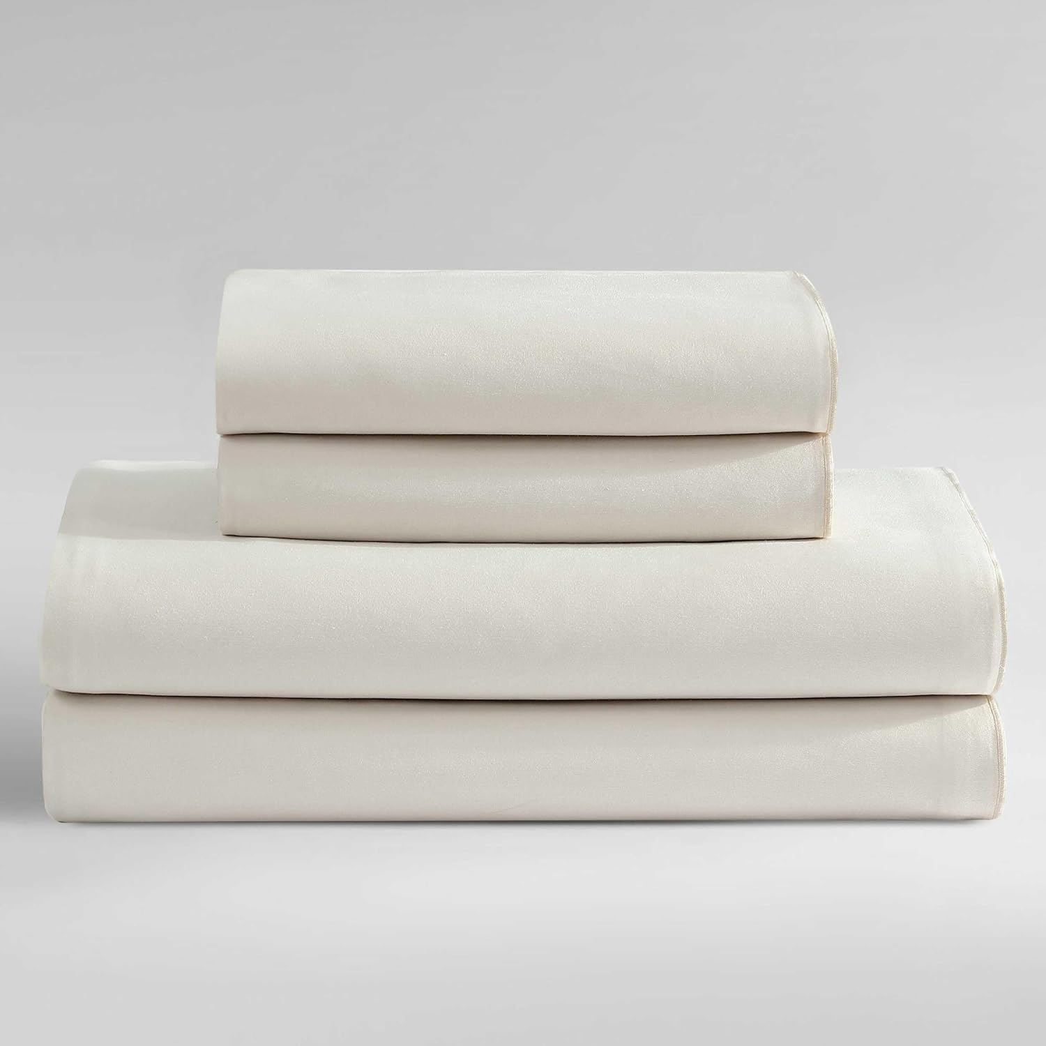 Calvin Klein - King Sheets, Cotton Sateen Bedding Set, Luxuriously Soft Home Decor (Pearl Edge Ivory, King)