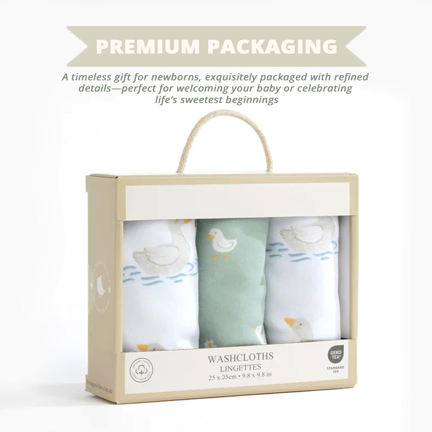 Living Textiles Soft Baby Washcloths 3 Pack - 100% Cotton Face Washers for Newborns,Gentle Wash Cloths for Baby Bath & Face, Dual-Sided Terry & Jersey Fabric, Oeko-Tex Certified (Goosey Goosey) - Assorted image number 4