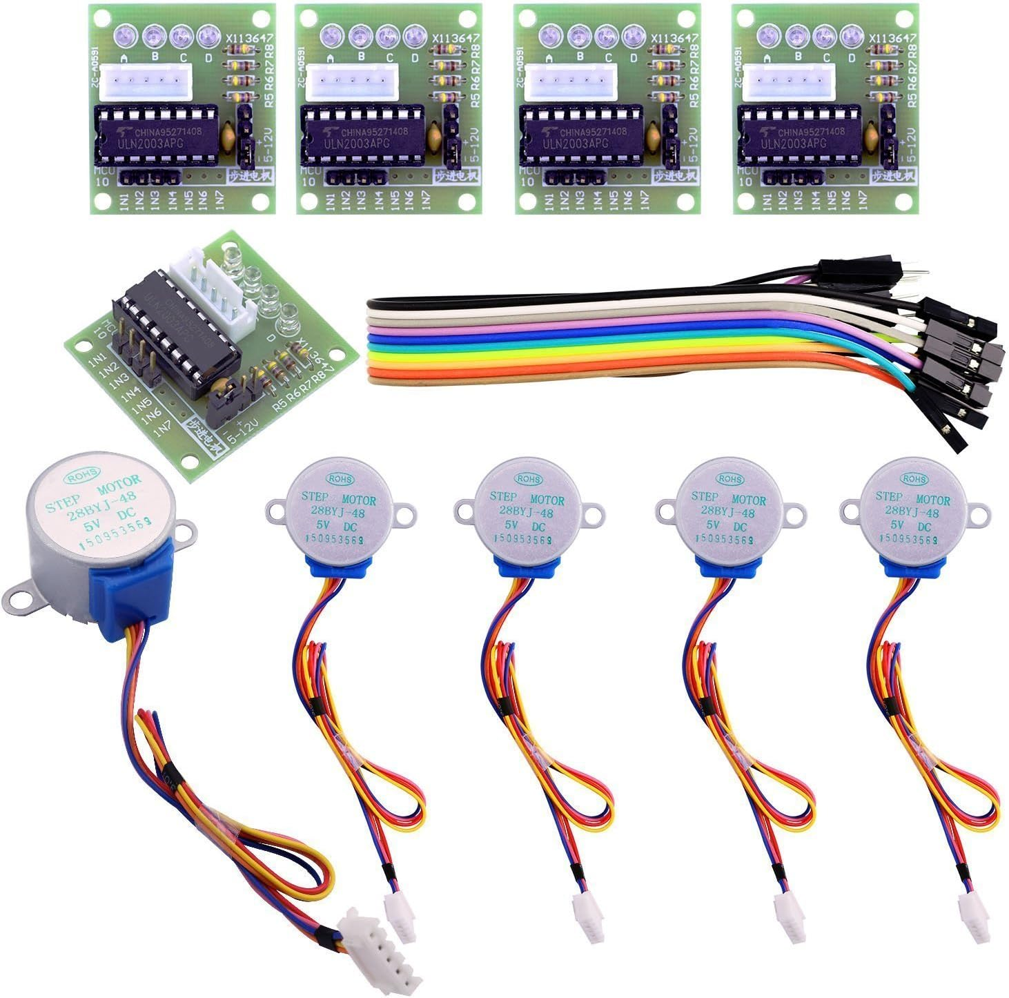 ELEGOO 5 Sets 28BYJ-48 ULN2003 5V Stepper Motor + ULN2003 Driver Board for Arduino