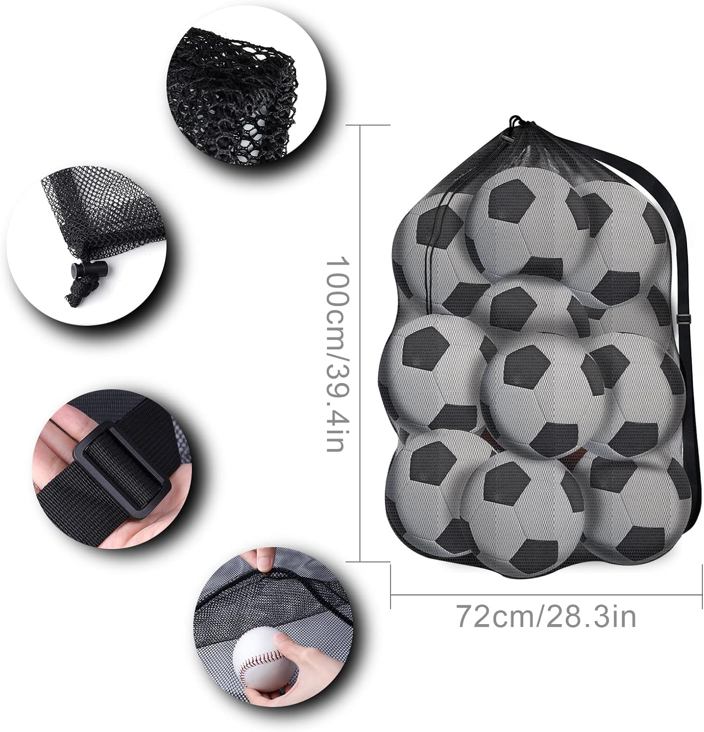 KINBOM Mesh Ball Bags Drawstring Large, Extra Large Sports Ball Bag Net Sturdy Mesh Equipment Bag for Storing Basketball Volleyball Soccer Tennis Sportswear Team Jersey (39.4X28.3Inch) image number 1