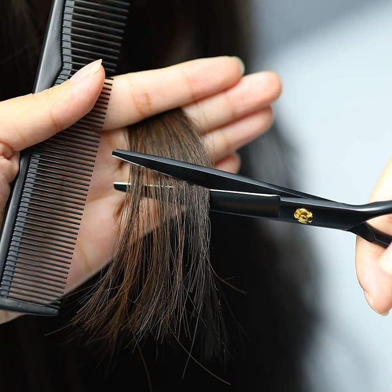 Barber Scissors 6 Professional Hair Cutting Shears Scissors for Hair Cutting Hair Trimming Razor Edge Scissor Stainless Steel for Hairdressing Smooth Motion & Fine Cut (Black) - Silver image number 3