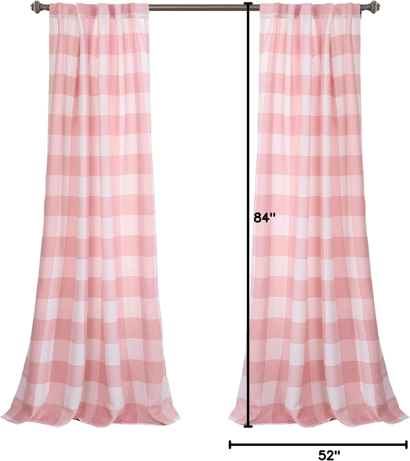 Lush Decor Checker Room Darkening Window Curtain Panel Pair, 84" X 52", Pink