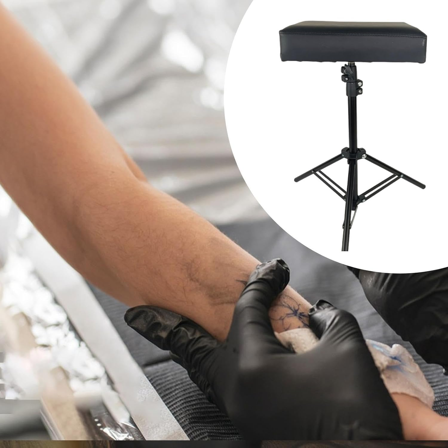 180&deg; Rotatable Tattoo Armrest, Professional Thick Non-Slip Cushion, Height and Tilt Adjustable Tripod for Home Studio image number 5