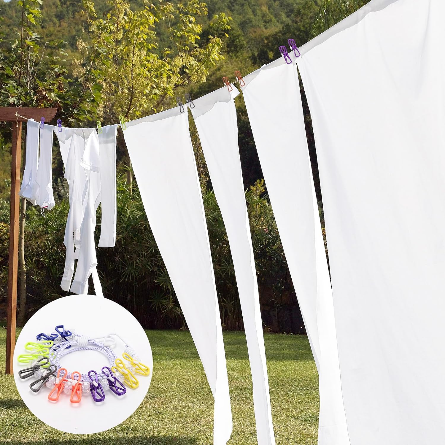 Retractable Travel Clothesline, 180Cm Portable Clothes Line with 12 Clothespins Chip Clips and 13 Cord Lock for Indoor Laundry Drying Line, Outdoor Camping Accessories image number 4