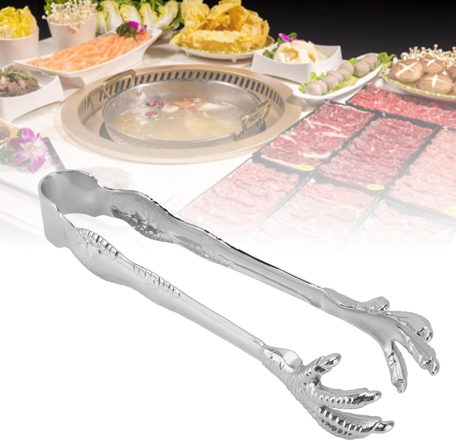 7.9 Inch Special Eagle Claw Shape Ice Tongs, Stainless Steel Chicken Feet Ice Tongs Kitchen Serving Tongs, Bar Hockey Tongs for Home Use Grill BBQ Salad (Silver)