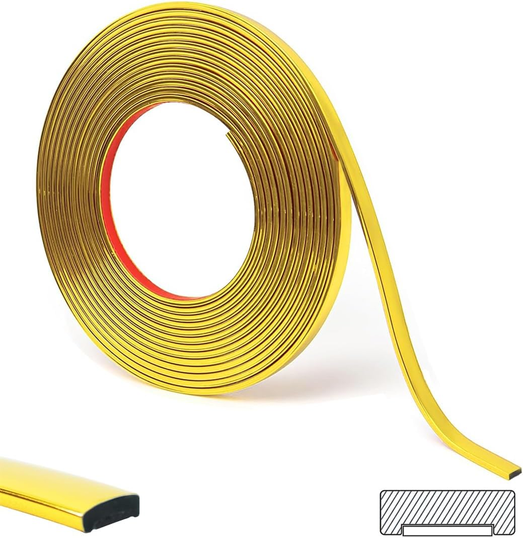 16.4 Ft Peel and Stick Trim,Flexible Peel and Stick Trim Molding,Molding Trim for Wall Tile Edges,Kitchen,Ceilings,Backsplash and Mirrior Frame Decor(Gold)