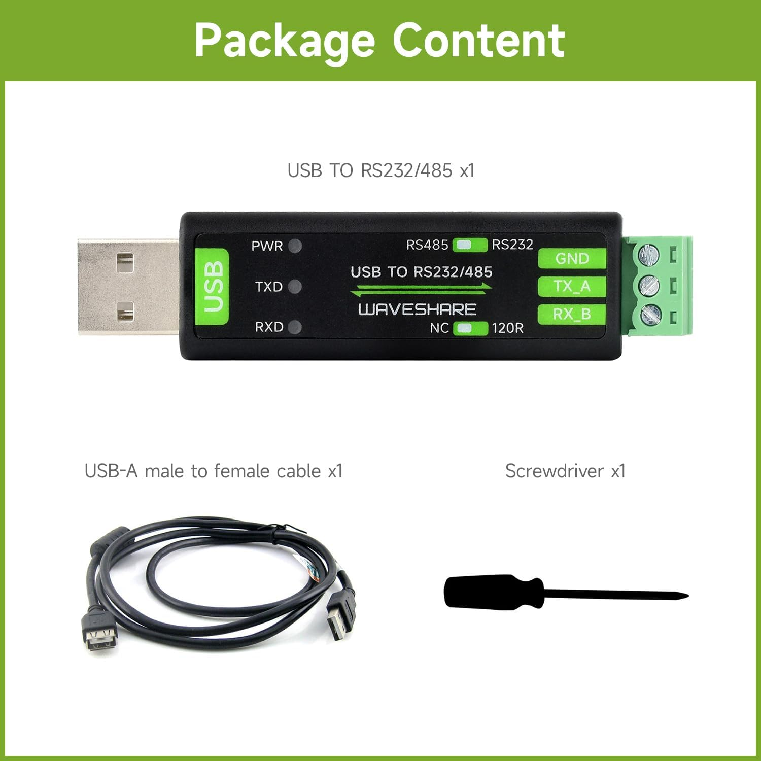 Waveshare USB to RS232/485 Serial Converter, Onboard Original FT232RNL Chip, Features More Stable Transmission, Suitable for Multiple Devices, Compatible with Mac/Linux/Android/Win11/10/8.1/8/7, Etc image number 1