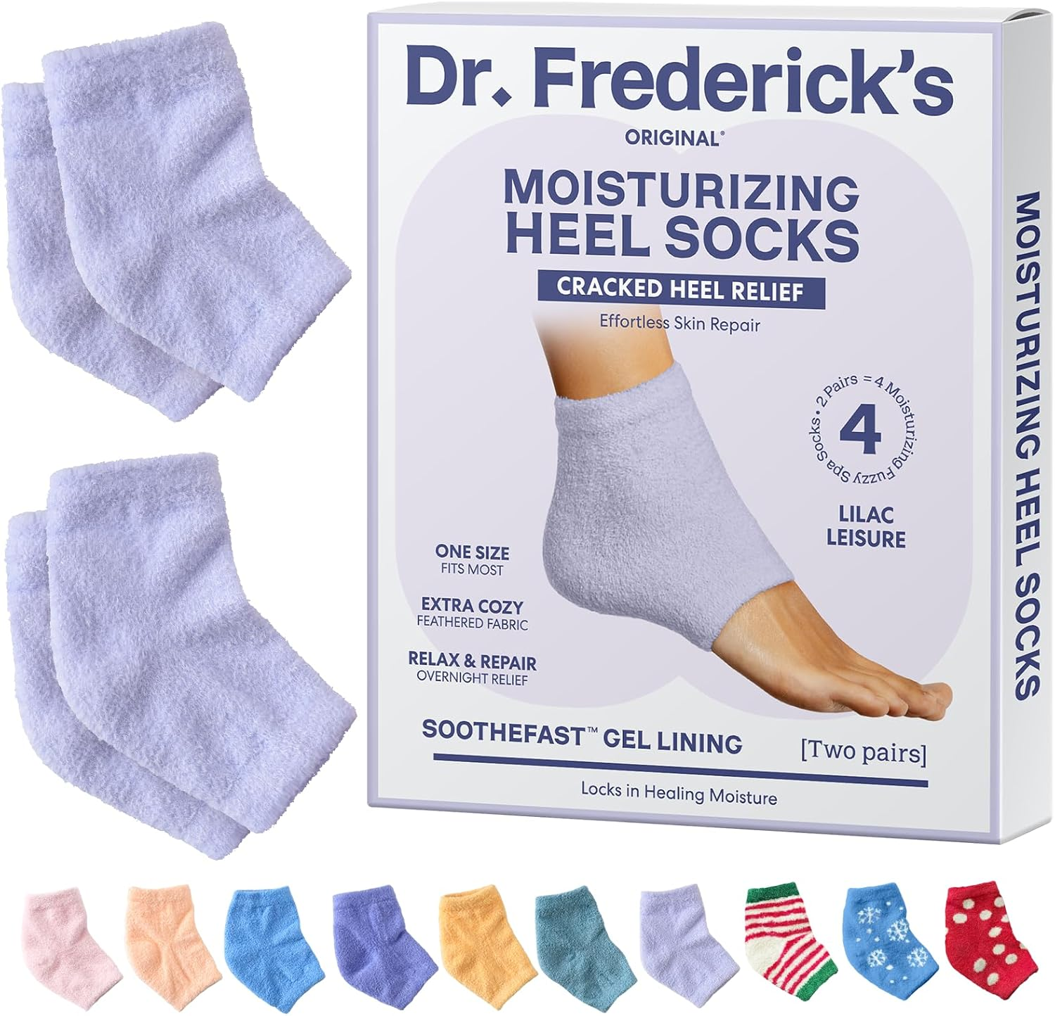 Dr. Frederick'S Original Moisturizing Fuzzy Heel Socks - 2 Pairs - Cozy Gel-Lined Sleep Socks for Women & Men - Soothes Dry, Cracked Feet - Heel Repair - Lilac Leisure