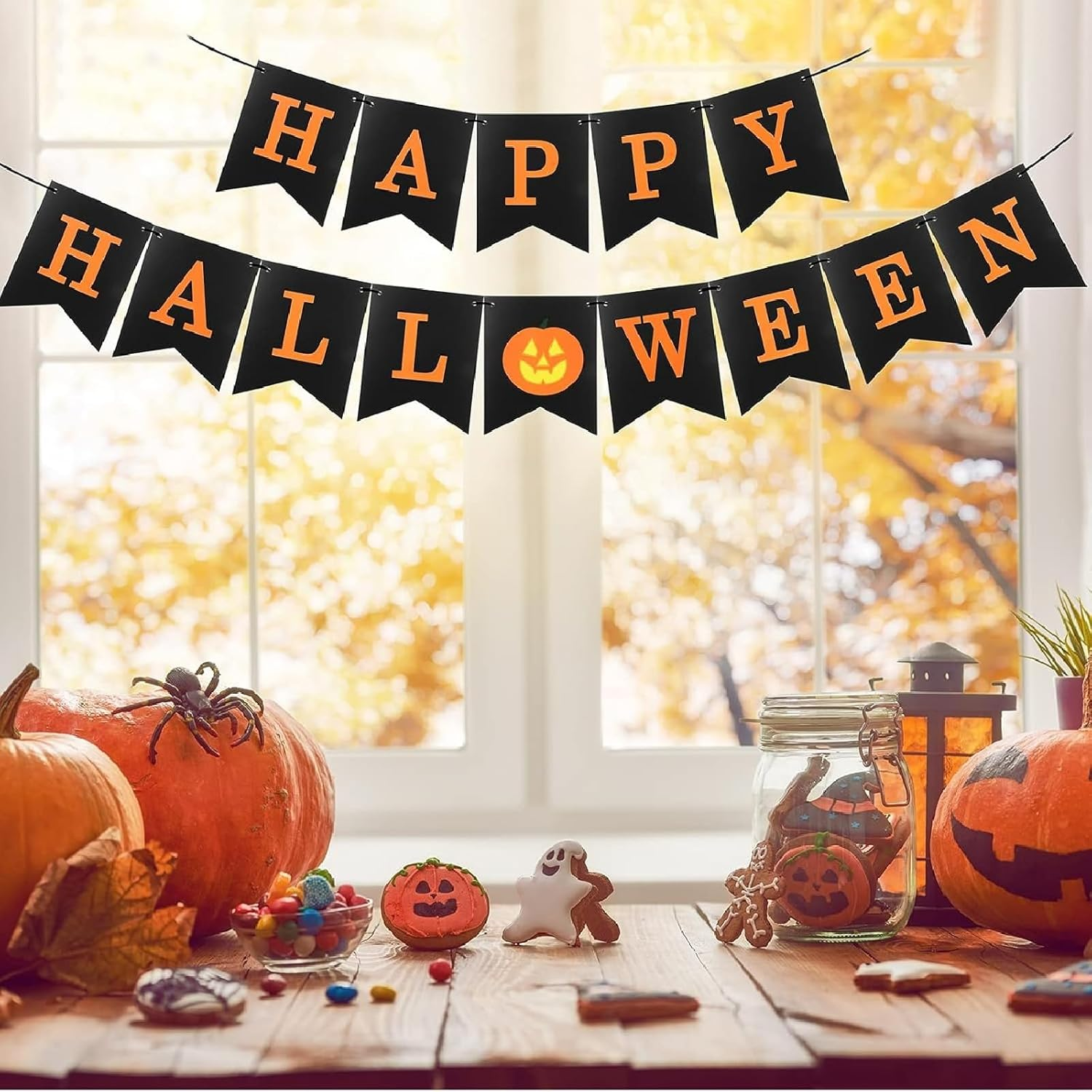 Halloween Banner Orange and Black Halloween Bunting Banner Garland Happy Halloweens Party Decorations Hanging Halloweens Party Favors Supplies image number 2