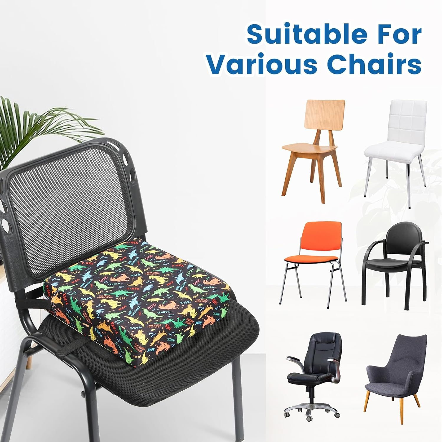 Toddler Booster Seat for Dining Table, Strong Support Booster Seat for Kitchen Chair with Adjustable Straps, Portable Booster Seat Pad, Non-Slip Heightening Cushion Booster for Children (Black) image number 5