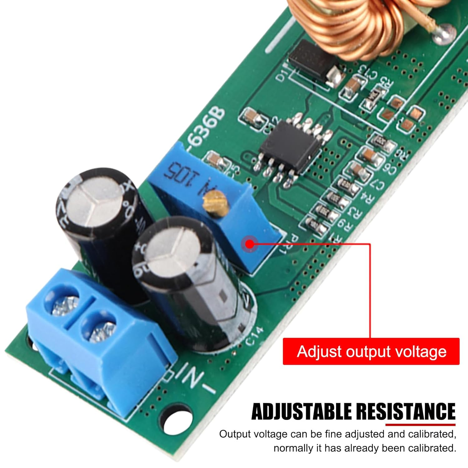 EVTSCAN 6.5V-60V to 3.3V-40V DC-DC Buck Converter Board, Step-Down Adjustable Output Voltage Converter, with 5A Max Output, Screw Terminals Connection image number 6