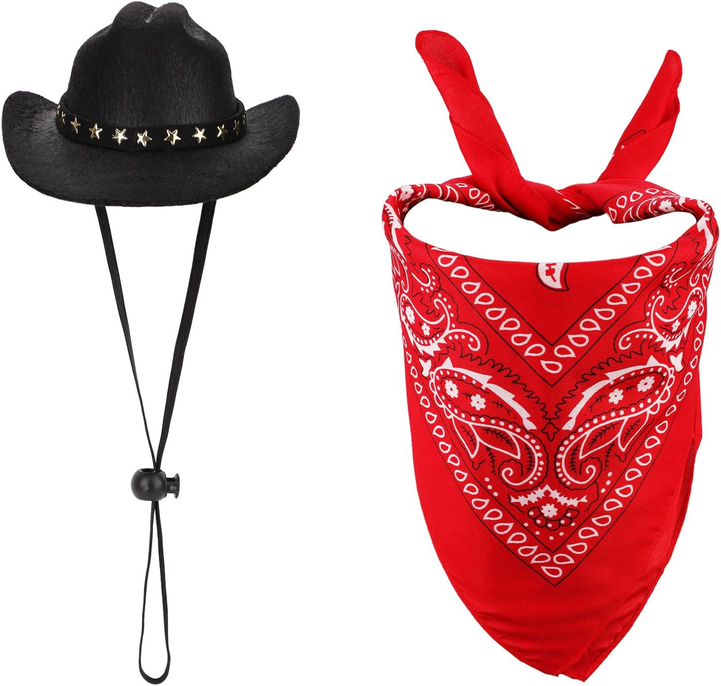 PEUTIER Pet Cowboy Costume, Dog Cowboy Hat & Dog Bandana Scarf Dog Halloween Costumes Outfit Accessories for Small Cats Dogs Pets (Black, Red) image number 5