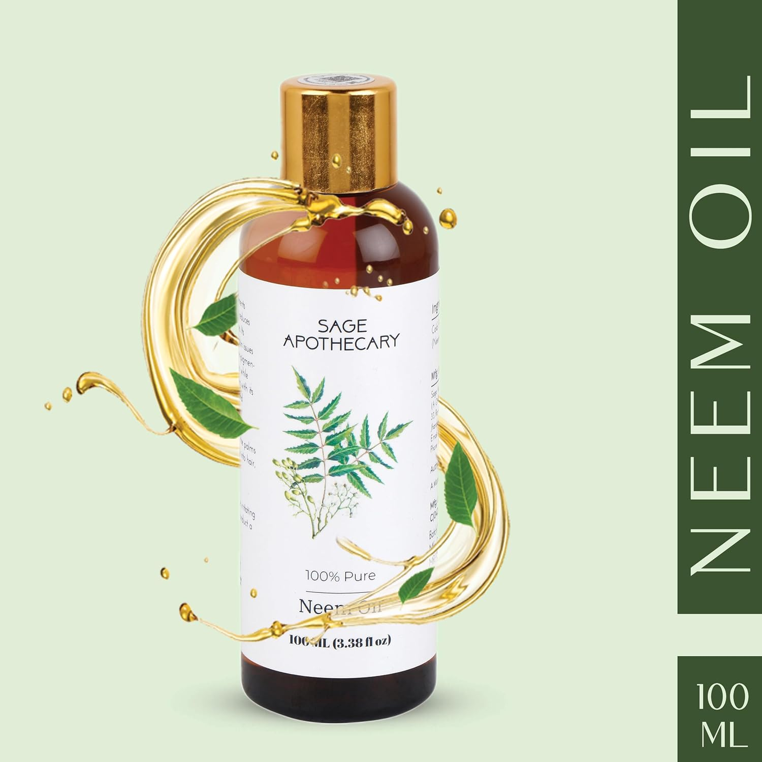 Sage Apothecary 100% Pure & Natural Premium Neem Oil for Hair Growth & Healthy Skin | Healing Dry & Damaged Hair | Pack of 100ML image number 5