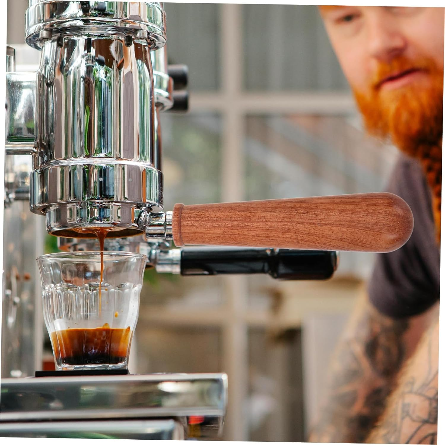 SOLUSTRE Bottomless Portafilter Replacement Handle M10 Ebony Wood Espresso Machine Handle Coffee Brewer Accessory for Home and Caf&eacute; Use