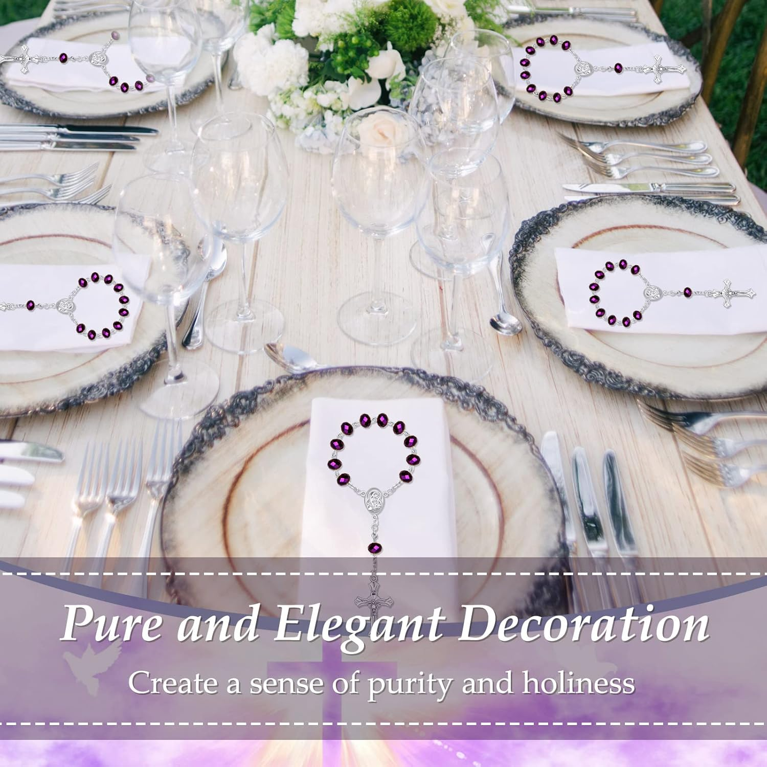 Yinkin 30 Pieces Baptism Rosary Catholic Mini Rosaries Baptism Favors for Guests Party Favors Rosary Beads 30 Pcs Organza Bags for Christening Weddings First Communion Gift, 4.5 Inches, 2.8 X 3.5 - Blue,Pink,Silver,White image number 5