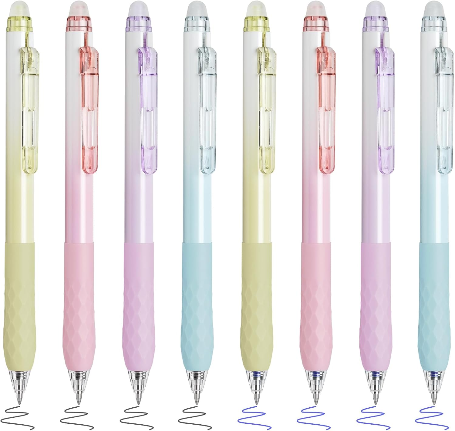 BAYTORY 8Pcs Fine Point Erasable Gel Pens, 0.5Mm Retractable Black and Blue Ink Pen, Smooth Writhing Comfortable to Use for Taking Marking Planner Crossword Puzzles (White)