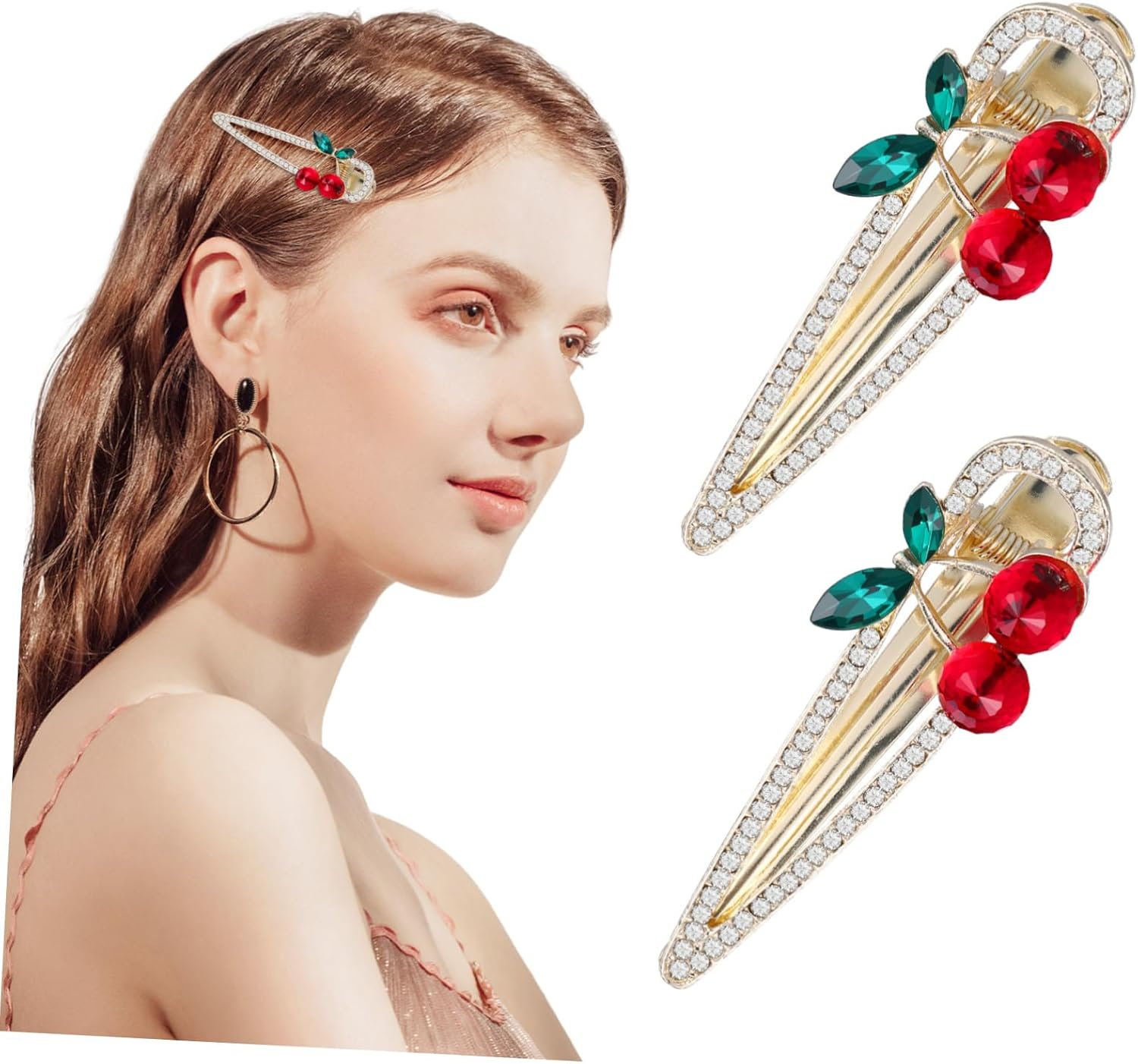 Ipetboom Fashion Cherry Hairpin Set - 2 Piece Rhinestone Clip Clip Headpiece for Girls Perfect image number 2