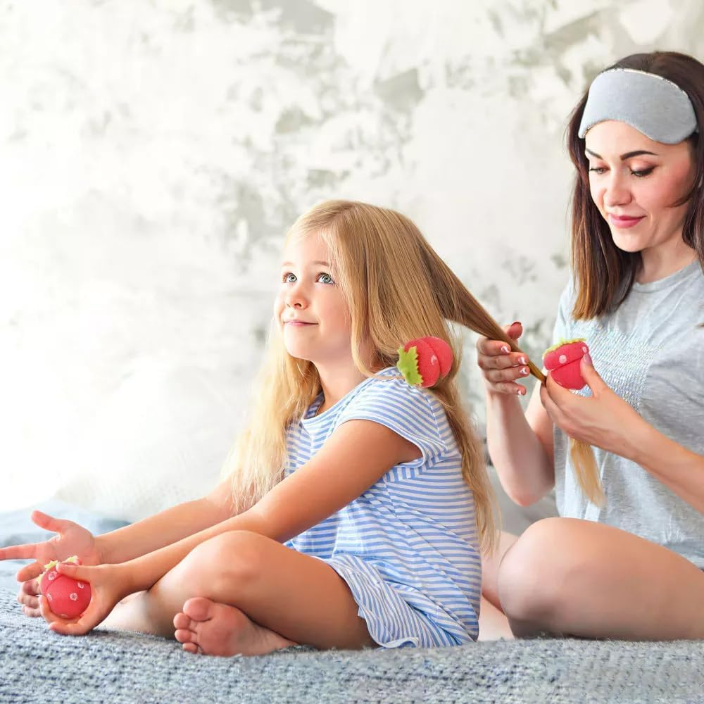 Strawberry Heatless Hair Curlers, Strawberry Heatless Curls Overnight, Strawberry Breathable Sponge Simple Curlers for Women Long Hair & Short Hair (24 Pcs,Mix) image number 7