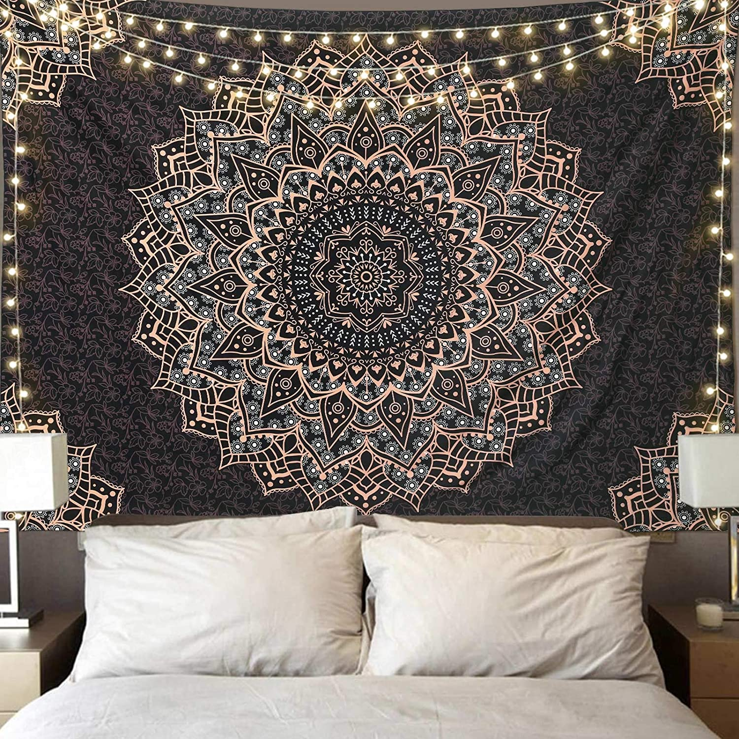 Edeesky Black Golden Mandala Tapestry Wall Hanging Psychedelic Medallion Wall Tapestry Aesthetic Indian Hippie Wall Decor Bohemian Wall Art Boho Home Decoration Blanket for Bedroom,Living Room,Dorm