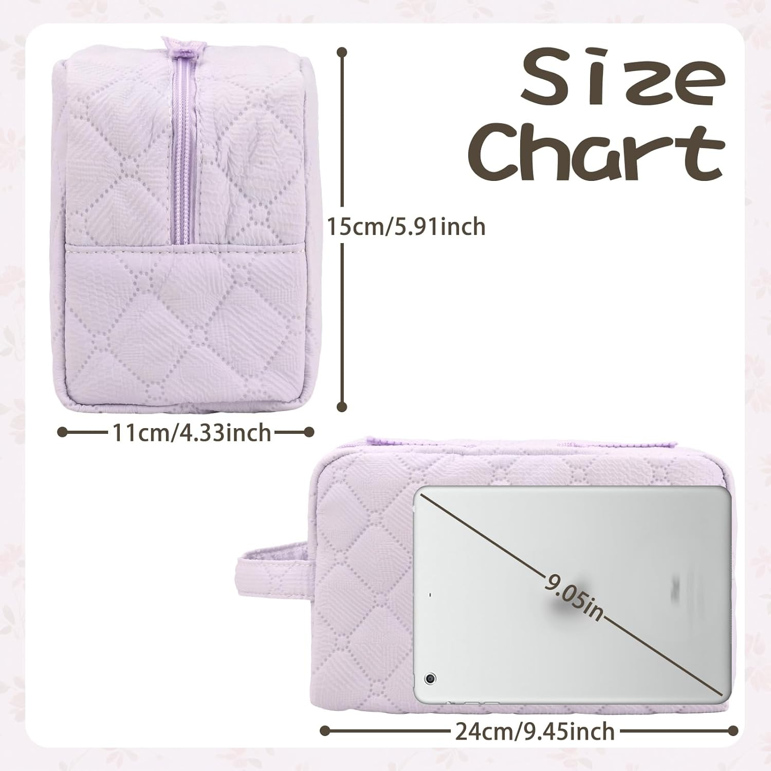 Makeup Bag, Quilted Make up Bag with Handle & Zipper, Lightweight Cosmetic Bag for Women Travel Toiletry Skin Care (Purple) image number 1