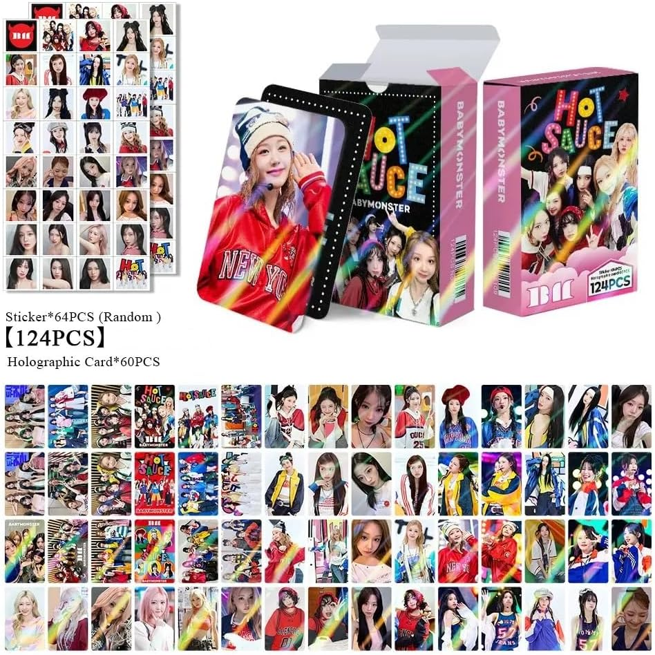 248 Pcs Babymonster Laser Photocards Babymonster Holographic Card Babymonster Lomo Cards Babymonster Forever Card (120Pcs Photocards+128Pcs Mini Stickers Set) image number 1