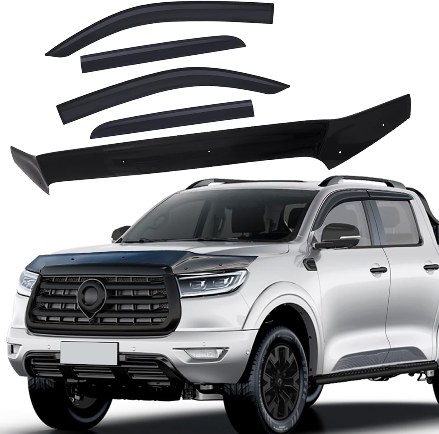 SUERAUTO4X4 Bonnet Protector Weather Shields for GWM Cannon 2020-2025/02 Pre-Facelift Accessories, Tinted Black Bonnet Stone Guard Wind Deflectors Weathershields Guard Window Visor, Ute Exterior